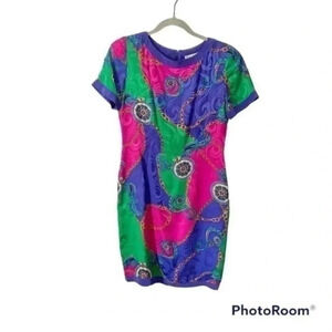Papell petites multicolor vibrant chain print silk dress 4